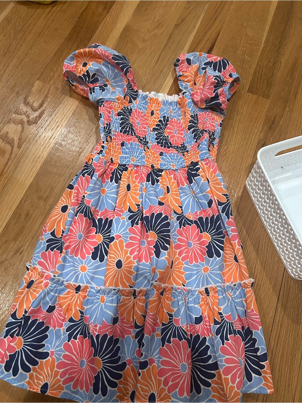 Hello Franki! Girls Floral Smocked Sundress in Coral, Blue & Navy
